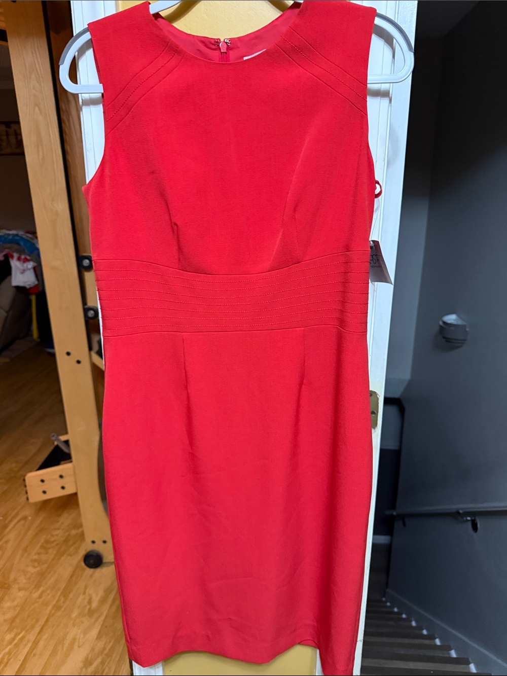 NWT Kasper Valencia Coral Red Sheath Sleeveless Midi Dress Size 6 Career Office